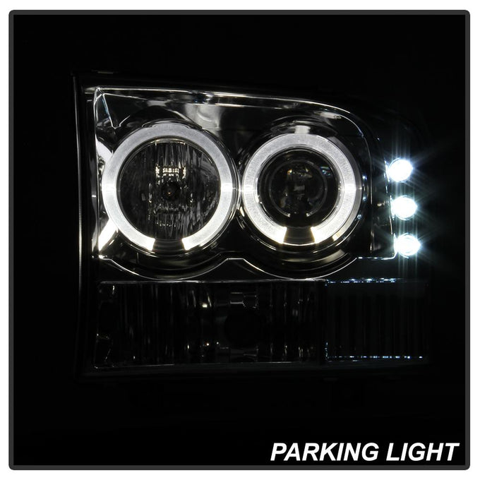 Version 2 Chrome LED Halo 1PC Projector Headlights <br>99-04 Ford F-250 Super Duty 00-04 Ford Excursion