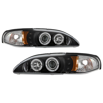 LED Halo Black Amber Reflector 1PC Projector Headlights <br>94-98 Ford Mustang
