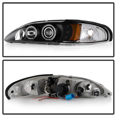 LED Halo Black Amber Reflector 1PC Projector Headlights <br>94-98 Ford Mustang
