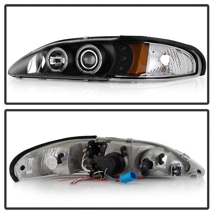 LED Halo Black Amber Reflector 1PC Projector Headlights <br>94-98 Ford Mustang