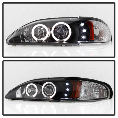 LED Halo Black Amber Reflector 1PC Projector Headlights <br>94-98 Ford Mustang