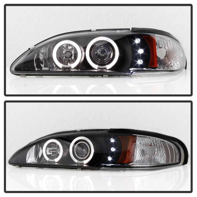 LED Halo Black Amber Reflector 1PC Projector Headlights <br>94-98 Ford Mustang