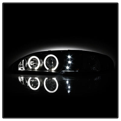 LED Halo Black Amber Reflector 1PC Projector Headlights <br>94-98 Ford Mustang