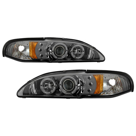 LED Halo Smoke Amber Reflector 1PC Projector Headlights <br>94-98 Ford Mustang