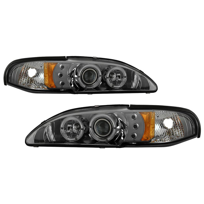 LED Halo Smoke Amber Reflector 1PC Projector Headlights <br>94-98 Ford Mustang