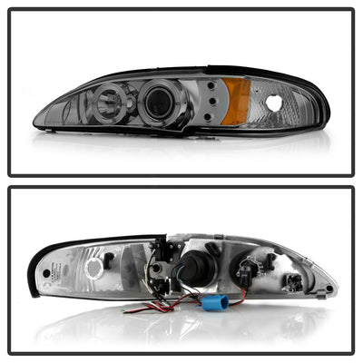 LED Halo Smoke Amber Reflector 1PC Projector Headlights <br>94-98 Ford Mustang