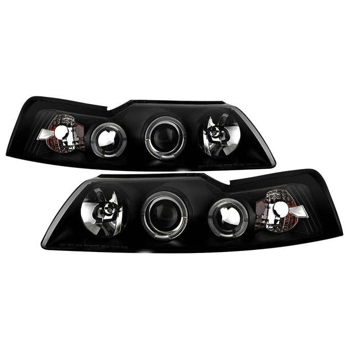 LED Halo Black Projector Headlights <br>99-04 Ford Mustang