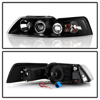 LED Halo Black Projector Headlights <br>99-04 Ford Mustang