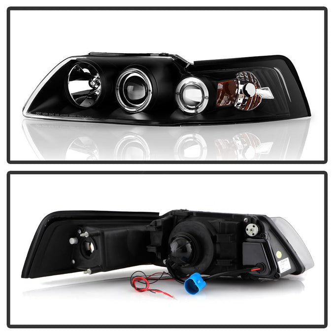 LED Halo Black Projector Headlights <br>99-04 Ford Mustang
