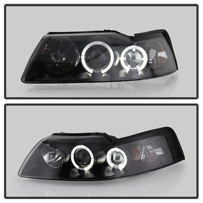 LED Halo Black Projector Headlights <br>99-04 Ford Mustang