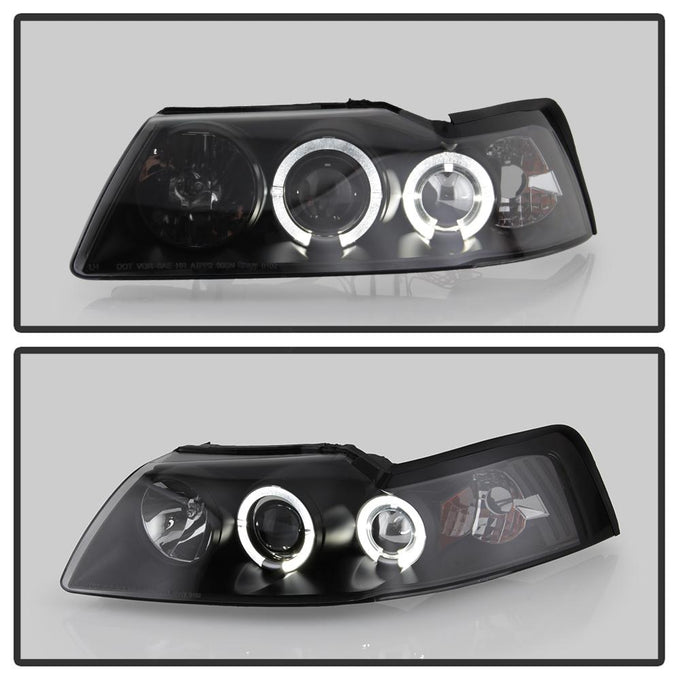 LED Halo Black Projector Headlights <br>99-04 Ford Mustang