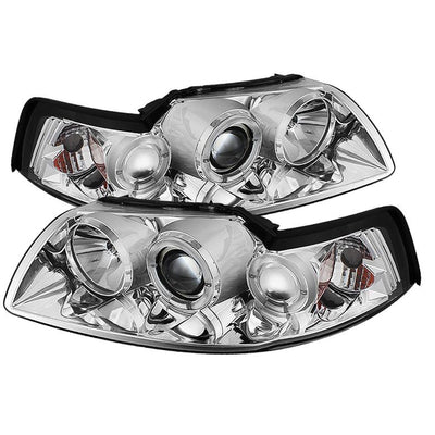 LED Halo Chrome Projector Headlights <br>99-04 Ford Mustang