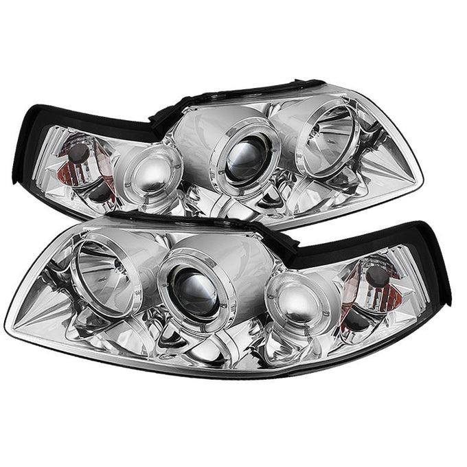 LED Halo Chrome Projector Headlights <br>99-04 Ford Mustang