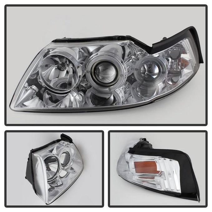 LED Halo Chrome Projector Headlights <br>99-04 Ford Mustang