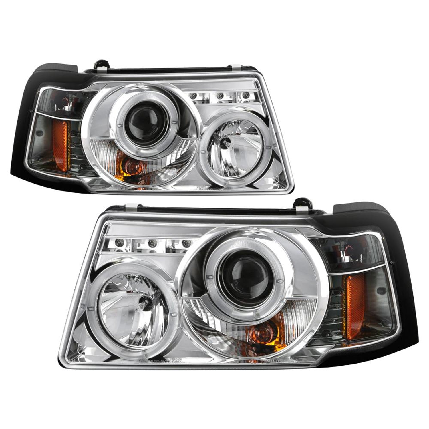 LED Halo Chrome 1PC Projector Headlights <br>01-11 Ford Ranger