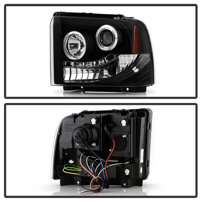 LED Halo Black Projector Headlights <br>05-07 Ford F350-F550 Super Duty