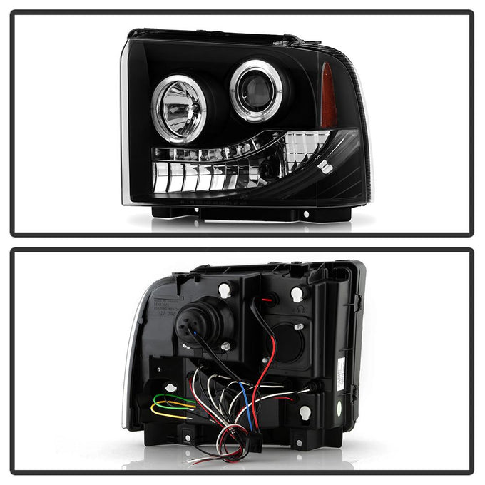 LED Halo Black Projector Headlights <br>05-07 Ford F350-F550 Super Duty