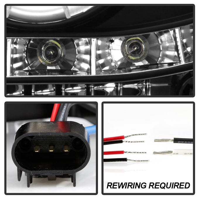 LED Halo Black Projector Headlights <br>05-07 Ford F350-F550 Super Duty
