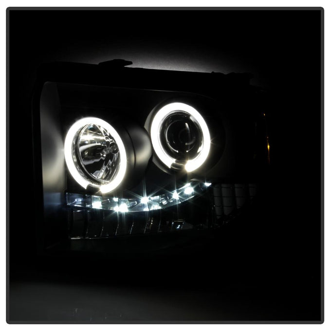 LED Halo Black Projector Headlights <br>05-07 Ford F350-F550 Super Duty