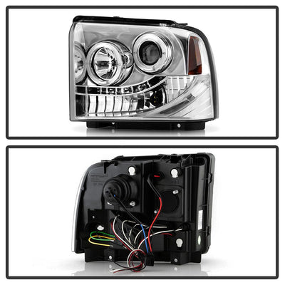 LED Halo Chrome Projector Headlights <br>05-07 Ford F350-F550 Super Duty