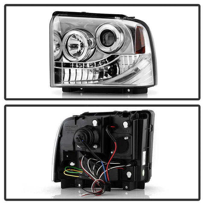 LED Halo Chrome Projector Headlights <br>05-07 Ford F350-F550 Super Duty