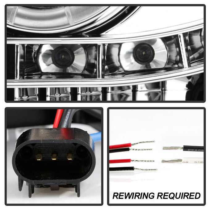 LED Halo Chrome Projector Headlights <br>05-07 Ford F350-F550 Super Duty