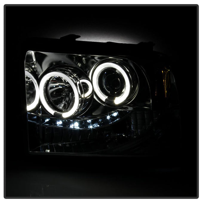 LED Halo Chrome Projector Headlights <br>05-07 Ford F350-F550 Super Duty