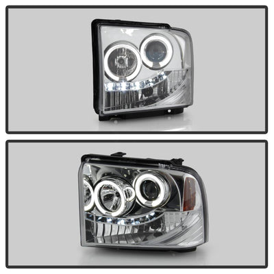 LED Halo Chrome Projector Headlights <br>05-07 Ford F350-F550 Super Duty