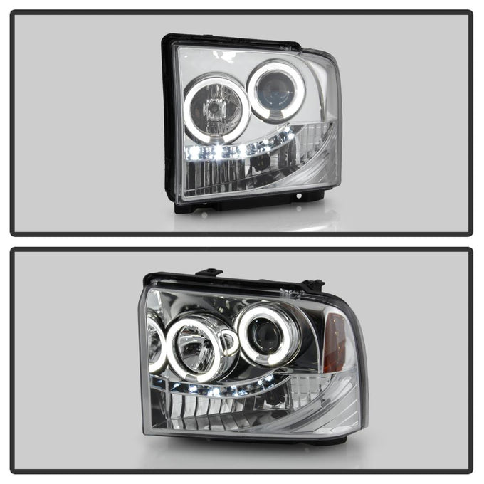 LED Halo Chrome Projector Headlights <br>05-07 Ford F350-F550 Super Duty