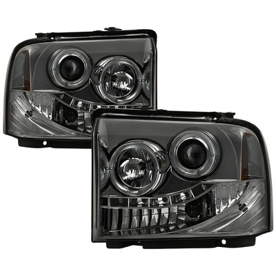 LED Halo Smoke Projector Headlights <br>05-07 Ford F350-F550 Super Duty