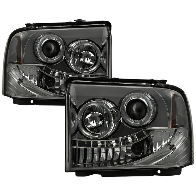 LED Halo Smoke Projector Headlights <br>05-07 Ford F350-F550 Super Duty
