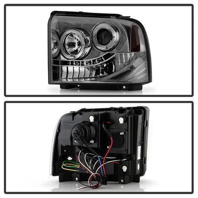 LED Halo Smoke Projector Headlights <br>05-07 Ford F350-F550 Super Duty