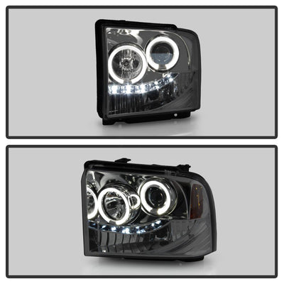 LED Halo Smoke Projector Headlights <br>05-07 Ford F350-F550 Super Duty