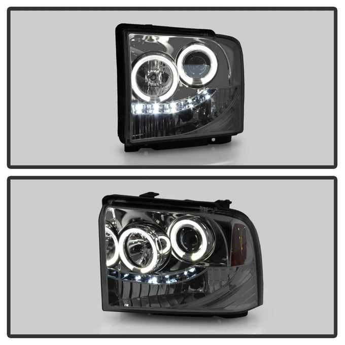 LED Halo Smoke Projector Headlights <br>05-07 Ford F350-F550 Super Duty