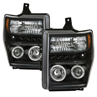LED Halo Black Projector Headlights <br>08-10 Ford F-250 F-350 F-450 Super Duty
