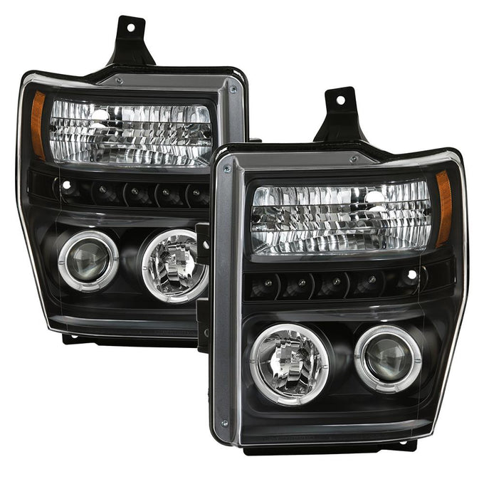 LED Halo Black Projector Headlights <br>08-10 Ford F-250 F-350 F-450 Super Duty