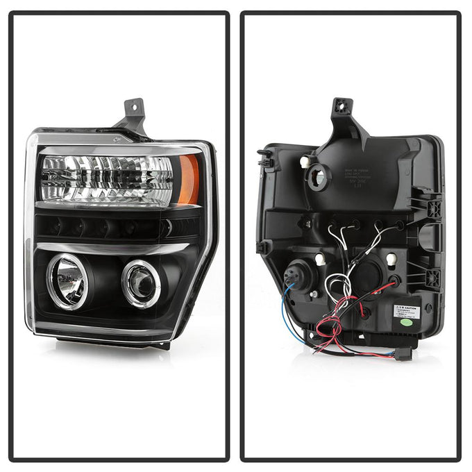 LED Halo Black Projector Headlights <br>08-10 Ford F-250 F-350 F-450 Super Duty