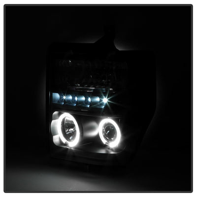 LED Halo Black Projector Headlights <br>08-10 Ford F-250 F-350 F-450 Super Duty