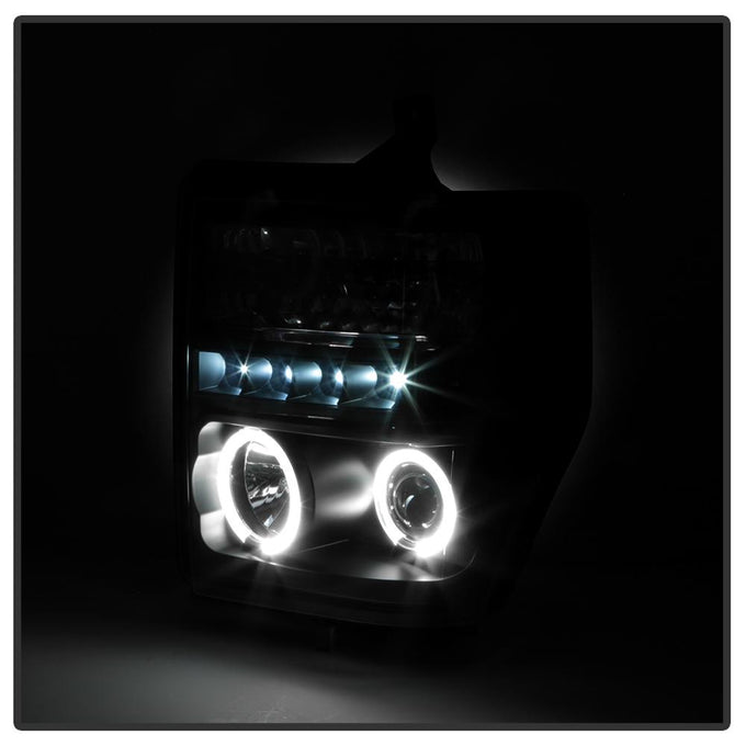 LED Halo Black Projector Headlights <br>08-10 Ford F-250 F-350 F-450 Super Duty