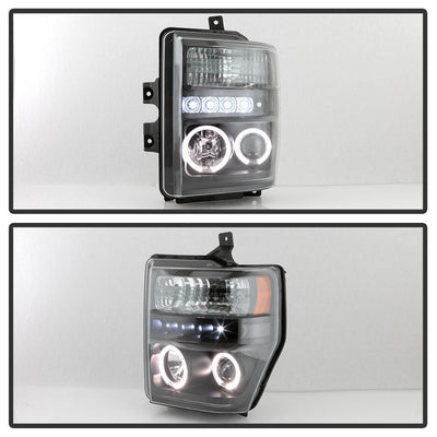LED Halo Black Projector Headlights <br>08-10 Ford F-250 F-350 F-450 Super Duty