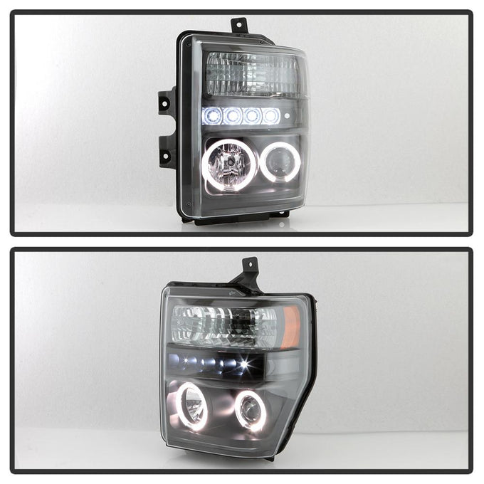 LED Halo Black Projector Headlights <br>08-10 Ford F-250 F-350 F-450 Super Duty