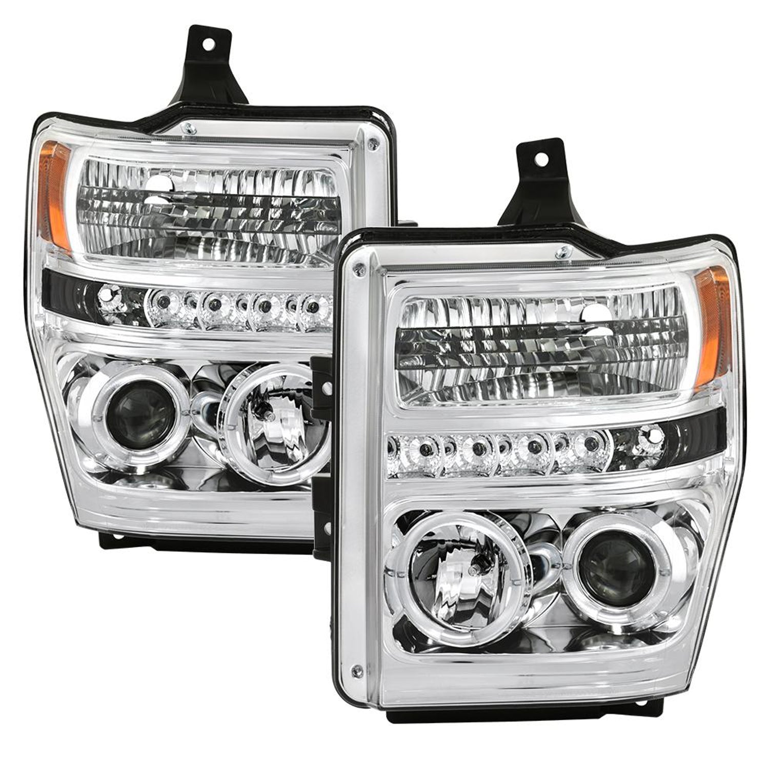 LED Halo Chrome Projector Headlights <br>08-10 Ford F-250 F-350 F-450 Super Duty