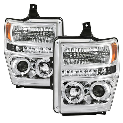 LED Halo Chrome Projector Headlights <br>08-10 Ford F-250 F-350 F-450 Super Duty