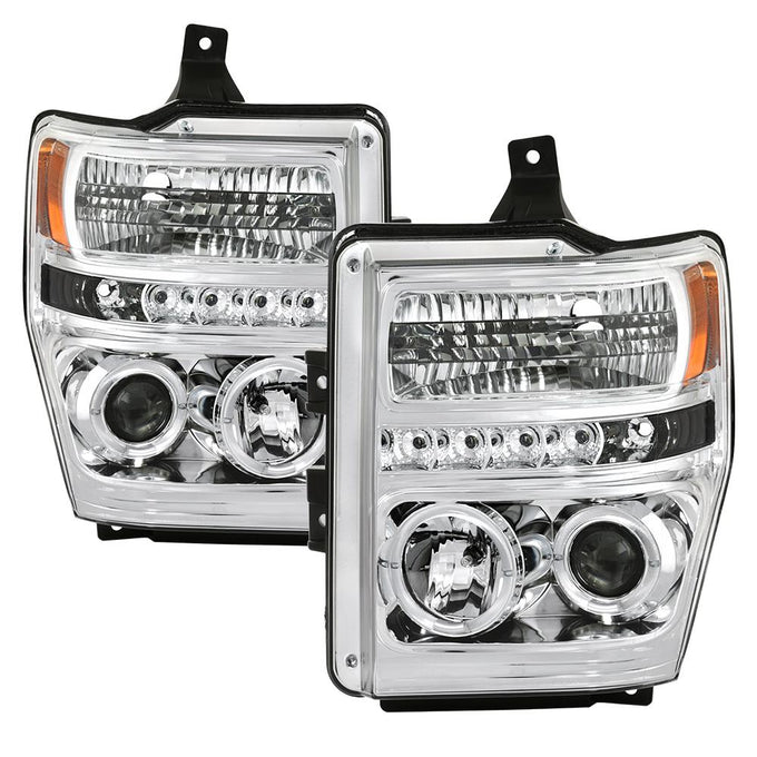 LED Halo Chrome Projector Headlights <br>08-10 Ford F-250 F-350 F-450 Super Duty