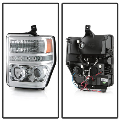 LED Halo Chrome Projector Headlights <br>08-10 Ford F-250 F-350 F-450 Super Duty