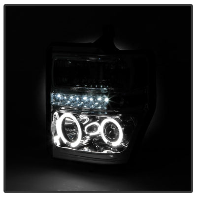 LED Halo Chrome Projector Headlights <br>08-10 Ford F-250 F-350 F-450 Super Duty