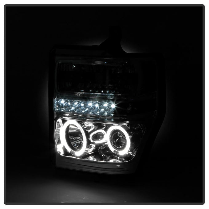LED Halo Chrome Projector Headlights <br>08-10 Ford F-250 F-350 F-450 Super Duty