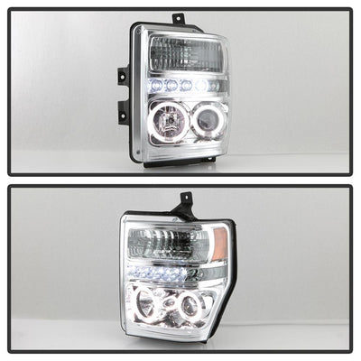 LED Halo Chrome Projector Headlights <br>08-10 Ford F-250 F-350 F-450 Super Duty