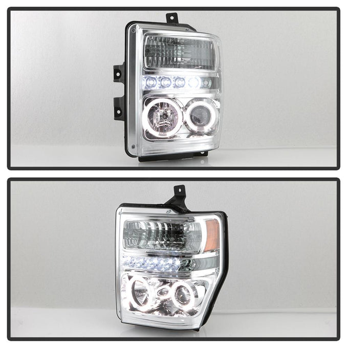 LED Halo Chrome Projector Headlights <br>08-10 Ford F-250 F-350 F-450 Super Duty