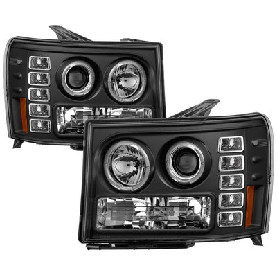 LED Halo Black Projector Headlights <br>07-13 GMC Sierra 1500 Sierra 2500 HD Sierra 3500 HD